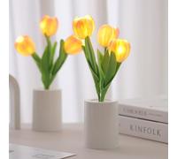 FLCSIed Artificial Flowers Pot Light, Tulip flowers with Lights Decoration for Bedroom Birthday Parties DIY Home Bedroom Decoration (Pink, 3 Heads Tulips)