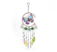 FLCSIed Butterfly Wind Chimes, Outdoor Unique Windchime Stained Glass Sun Catcher Indoor Romantic Fairy Windchimes for Home Room Patio Balcony Garden Decoration, Festival Gift,Ornament