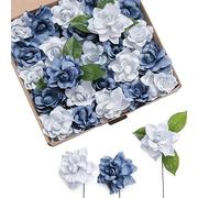 FLCSIed Flowers 25pcs Fake Gardenia Dusty Pink Rose Flowers Artificial Flowers with Stem, Fake flower for DIY Wedding Decorations Centerpieces Bouquets Boutonnieres