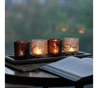 FLCSIed Glass Votive Tea Light Candle Holder Set of 3, Frosted Glass Holders with Plant & Flamingo Patterns -Tealight Candle Holder for Weddings, Party and Home Decor (With Heart)