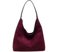 Fldhav Suede Bag for Women Hobo Bag Slouchy Purse Fashionable Leather Shoulde Office Tote Handbag, Suede-burgundy, M