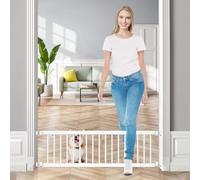 Fldofaves Dog Gate - 18"-45" Adjustable Extra Wide Metal Baby Gate to Step Over, 10" Tall Small Pet Gate with 3 Extension Kits, Pressure Mounted for Doorways & Stairs