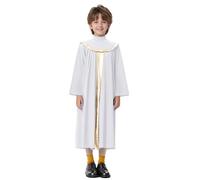 Fldy Boys Girls Metallic Graduation Gown Church Baptism Choir Robe Praise Dance Dress Worship Clothes White 5-6 Years