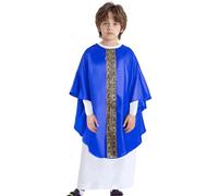 Fldy Boys Priest Costume Halloween Pastor Cosplay Costumes Boys Religious Dress Up Priest Satin Robe Royal Blue 13-14 Years