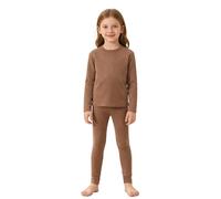 Fldy Children's Thermal Underwear Set 2 Pcs Fleece Shirts and Leggings Set Boys Girls Winter Base Layer Brown 9-10 Years