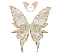 Fldy Fairy Wings with Realistic Elf Ears, Glittery Gold Cosplay for Halloween, Party Role Play