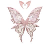 Fldy Fairy Wings with Realistic Elf Ears, Glittery Gold Cosplay for Halloween, Party Role Play