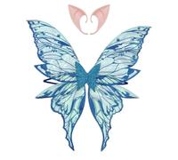 Fldy Fairy Wings with Realistic Elf Ears, Glittery Gold Cosplay for Halloween, Party Role Play Blue One Size