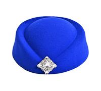 Fldy Felt Stewardess Pillbox Hat Flight Attendant Uniform Cap for Women Ladies Cosplay Perform Accessories Royal Blue One Size
