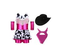 Fldy Girls Cowgirls Costume Halloween Western Cowboy Cosplay Outfit 4 Pcs Metallic Leotard Hat Bandana Armgloves Set Hot Pink 13-14 Years