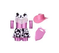 Fldy Girls Cowgirls Costume Halloween Western Cowboy Cosplay Outfit 4 Pcs Metallic Leotard Hat Bandana Armgloves Set Pink 13-14 Years