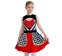 Fldy Girls Heart Queen Costume Halloween Wonderland Queen Cosplay Costume Shiny Sequins Tutu Dress Red 13-14 Years
