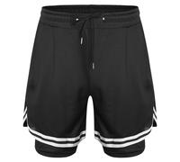 Fldy Kids Boys 2 in 1 Running Shorts Active Workout Shorts Lightweight Sports Gym Fitness Training Short with Pockets Black 12-13 Years