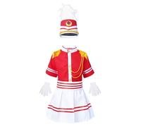 Fldy Kids Boys Girls Halloween Marching Band Costume 2Pcs Tassel Outerwear with Skirts Or Pants Fancy Dress Set Red D 9-10 Years