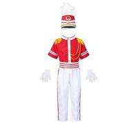 Fldy Kids Boys Girls Halloween Marching Band Costume 2Pcs Tassel Outerwear with Skirts Or Pants Fancy Dress Set Red C 11-12 Years