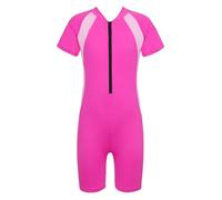 Fldy Kids Boys Girls One-Piece Swimsuit UPF 50+ UV Protection Short Sleeves Shorty Wetsuit Surfing Swimsuit Bathing Suit Rose Red 15-16 Years