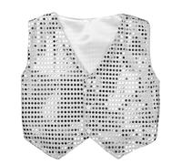 Fldy Kids Boys Girls Sequins Vest Waistcoat Disco Party Fancy Dress Up Hip Hop Jazz Dance Costume Cosplay Costumes Silver 3-4 Years