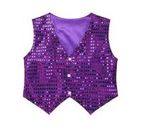 Fldy Kids Boys Girls Sequins Vest Waistcoat Disco Party Fancy Dress Up Hip Hop Jazz Dance Costume Cosplay Costumes Purple 14-15 Years
