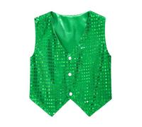 Fldy Kids Boys Girls Sequins Vest Waistcoat Disco Party Fancy Dress Up Hip Hop Jazz Dance Costume Cosplay Costumes Green 14-15 Years