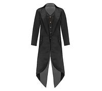 Fldy Kids Boys Medieval Tailcoat Victorian Renaissance Pirate Vampire Halloween Costumes Cosplay Dress Up Performance Black 15-16 Years