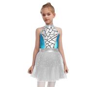 Fldy Kids Girls Alien Costume Halloween Cosplay Outfit Shiny Metallic Top Tutu Dress Fancy Dress Space Theme Party Wear Silver 9-10 Years