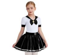 Fldy Kids Girls Anime Sailor Costume Halloween Pretty Girls Sailor Cosplay Dress Metallic Tutu Bow Dress Black 13-14 Years