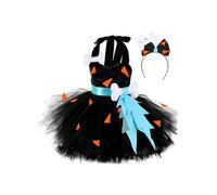 Fldy Kids Girls Cavegirl Costume Halloween Caveman Cosplay Outfit Sleeveless Tutu Dress With Headband Black 9-10 Years