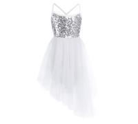 Fldy Kids Girls Modern Dance Costumes Jazz Latin Dance Dress Shiny Sequins Camisole Top Dress Tutu Skirts Ivory 5-6 Years