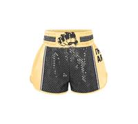 Fldy Kids Muay Thai Shorts Boys Girls Boxing Uniform Shiny Sequins Boxing Trunk Martial Arts Performance Costume Black Gold 5-6 Years