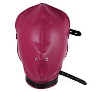 Fldy Leather Full Face Mask Hood Two Holes Head Cover Headgear Hat With Drawstring Adjustable Hollow Out Masquerade Purple Red A One Size