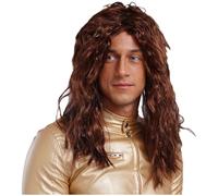 Fldy Mens 80s Long Curly Rocker Costume Wig for Rock Music Punk Rockstar Cosplay Halloween Costume Type C One Size