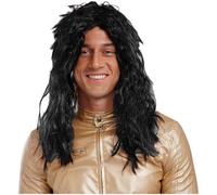 Fldy Mens 80s Long Curly Rocker Costume Wig for Rock Music Punk Rockstar Cosplay Halloween Costume Type A One Size