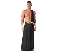 Fldy Men's Ancient Greek God Costume Caesar One Shoulder Toga Robes Roman Gladiator Warrior Outfits Black S