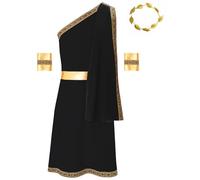 Fldy Mens Ancient Greek Roman Toga with Metallic Gold Wristband Headwear Emperor Caesar Costume Black L