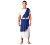 Fldy Men's Ancient Greek Toga Dress Robe Roman Caesar Emperor Costume Halloween Cosplay Outfits Blue XXL