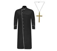 Fldy Mens Church Clergy Cassock Cross Necklace Choir Priest Preacher Minister Prayer Robe Vestment Black L