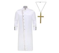 Fldy Mens Church Clergy Cassock Cross Necklace Choir Priest Preacher Minister Prayer Robe Vestment White L