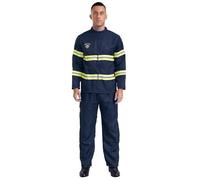 Fldy Mens Firefighter Uniform Long Sleeve Jacket Outerwear with Belt Plastic Helmet Fireman Costume Navy Blue L