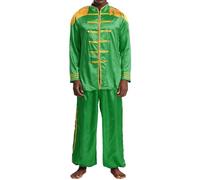 Fldy Mens Hippy Marching Band Outerwear with Satin Pants Vintage SGT Sergeant Pepper Costume Green M