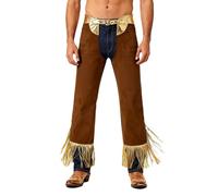 Fldy Mens Hollow Out Motorcycle Chaps Pants Cowboy Costume Tassel Fringe Biker Riders Pants Brown XXL