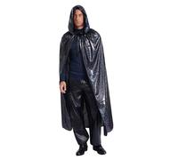 Fldy Mens Holographic Shiny Full Length Hooded Cloak Cape Halloween Magician Witch Cosplay Costume Black M/130