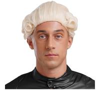 Fldy Mens Judge Colonial Wig Historical Judge Costumes Lawyer Law Court Fancy Dress Cosplay Wigs Beige One Size