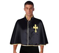 Fldy Mens Liturgical Cropped Cape Priest Metallic Trim Front Zip Cloak Church Worship Dancewear Black One Size
