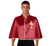 Fldy Mens Liturgical Cropped Cape Priest Metallic Trim Front Zip Cloak Church Worship Dancewear Burgundy One Size