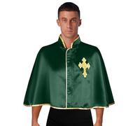 Fldy Mens Liturgical Cropped Cape Priest Metallic Trim Front Zip Cloak Church Worship Dancewear Green One Size