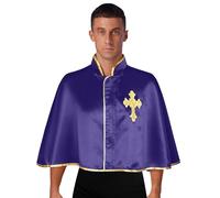 Fldy Mens Liturgical Cropped Cape Priest Metallic Trim Front Zip Cloak Church Worship Dancewear Purple One Size