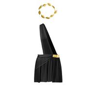 Fldy Men's One Shoulder Ancient Roman Greek Toga Mini Skirt with Gold Leaves Headband Halloween Costume Black XXL