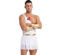 Fldy Men's One Shoulder Chiffon Short Toga Dress Costume Ancient Greek Roman God Cupid Costume White L