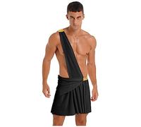 Fldy Men's Roman Toga Ancient Greek God Costume Knight Warrior One Shoulder Caesar Cosplay Outfits Black L