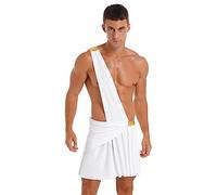 Fldy Men's Roman Toga Ancient Greek God Costume Knight Warrior One Shoulder Caesar Cosplay Outfits White M